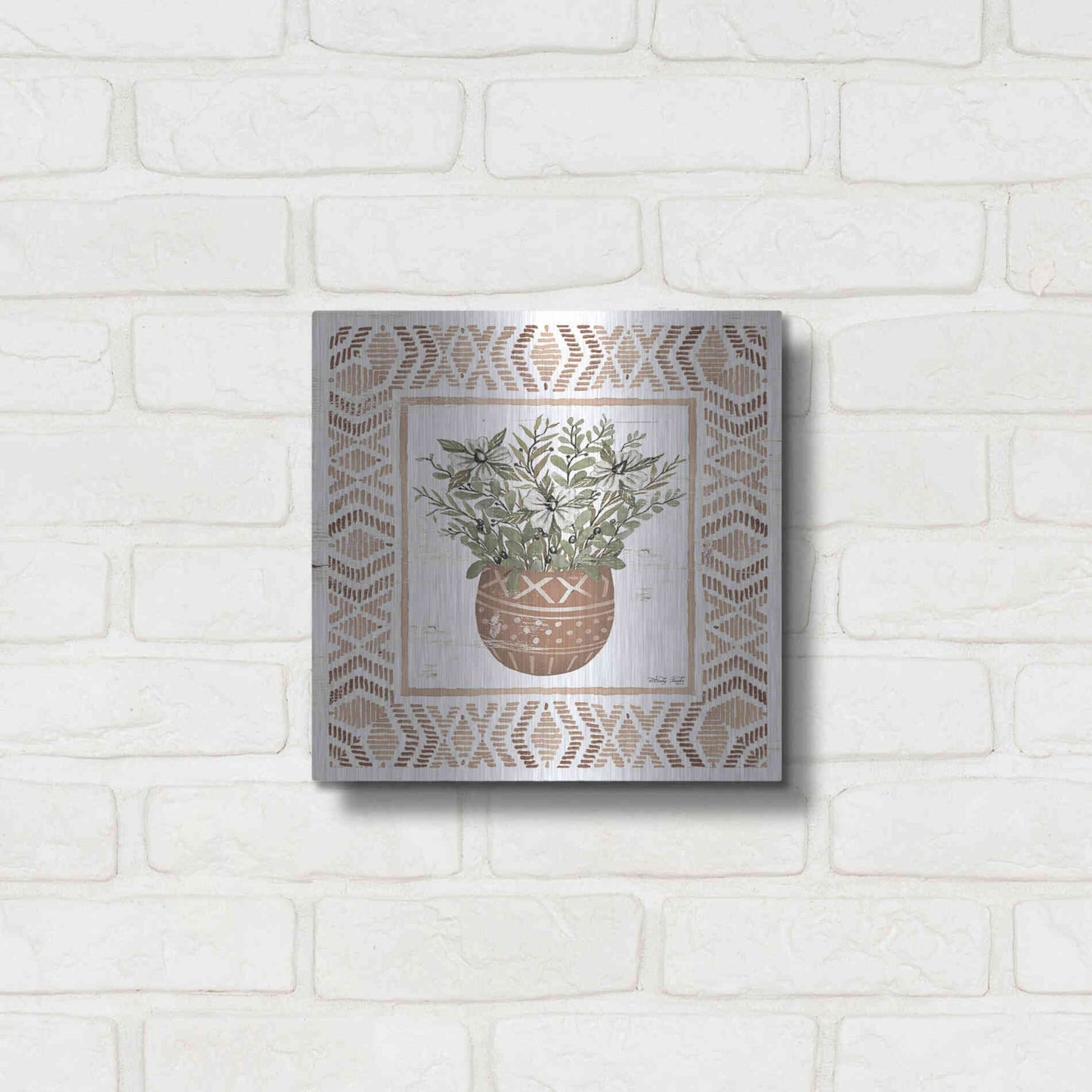 Luxe Metal Art 'Terracotta Pot II' by Cindy Jacobs, Metal Wall Art,12x12