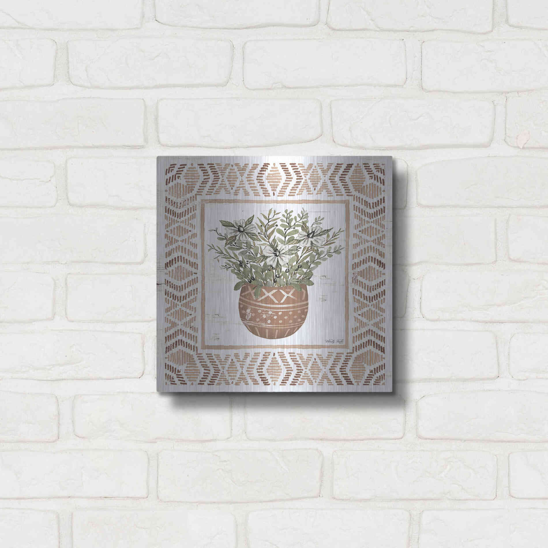 Luxe Metal Art 'Terracotta Pot II' by Cindy Jacobs, Metal Wall Art,12x12