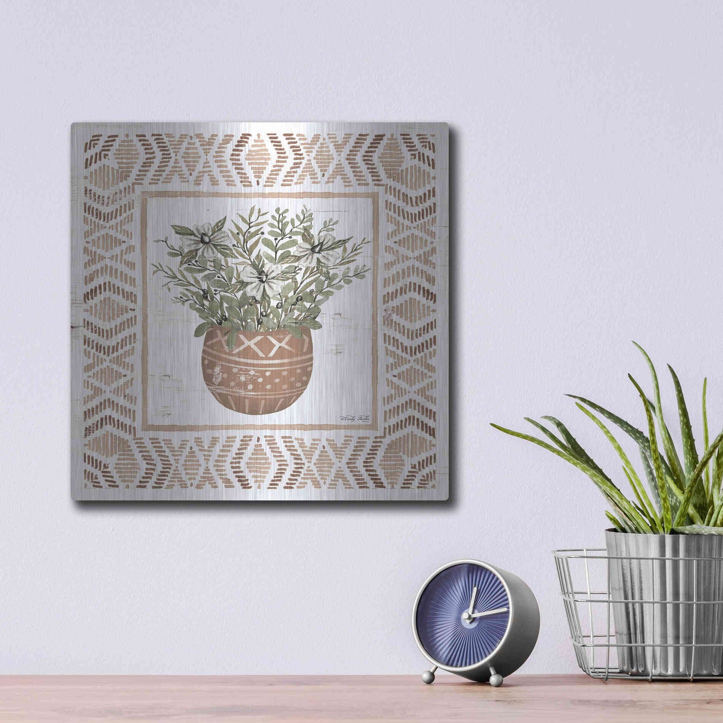 Luxe Metal Art 'Terracotta Pot II' by Cindy Jacobs, Metal Wall Art,12x12