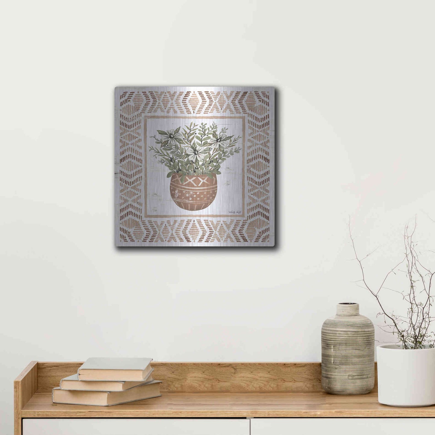 Luxe Metal Art 'Terracotta Pot II' by Cindy Jacobs, Metal Wall Art,12x12