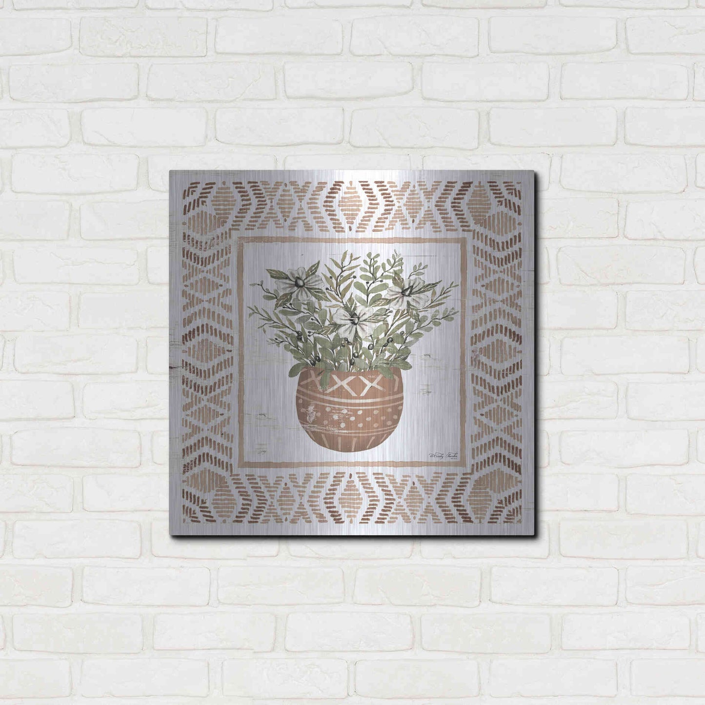 Luxe Metal Art 'Terracotta Pot II' by Cindy Jacobs, Metal Wall Art,24x24