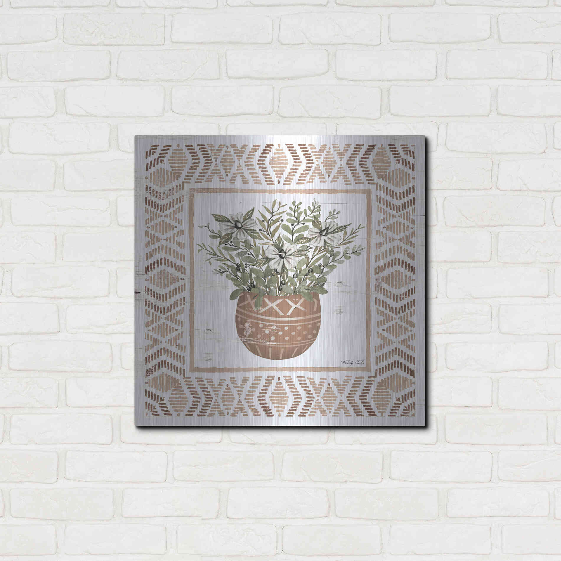 Luxe Metal Art 'Terracotta Pot II' by Cindy Jacobs, Metal Wall Art,24x24