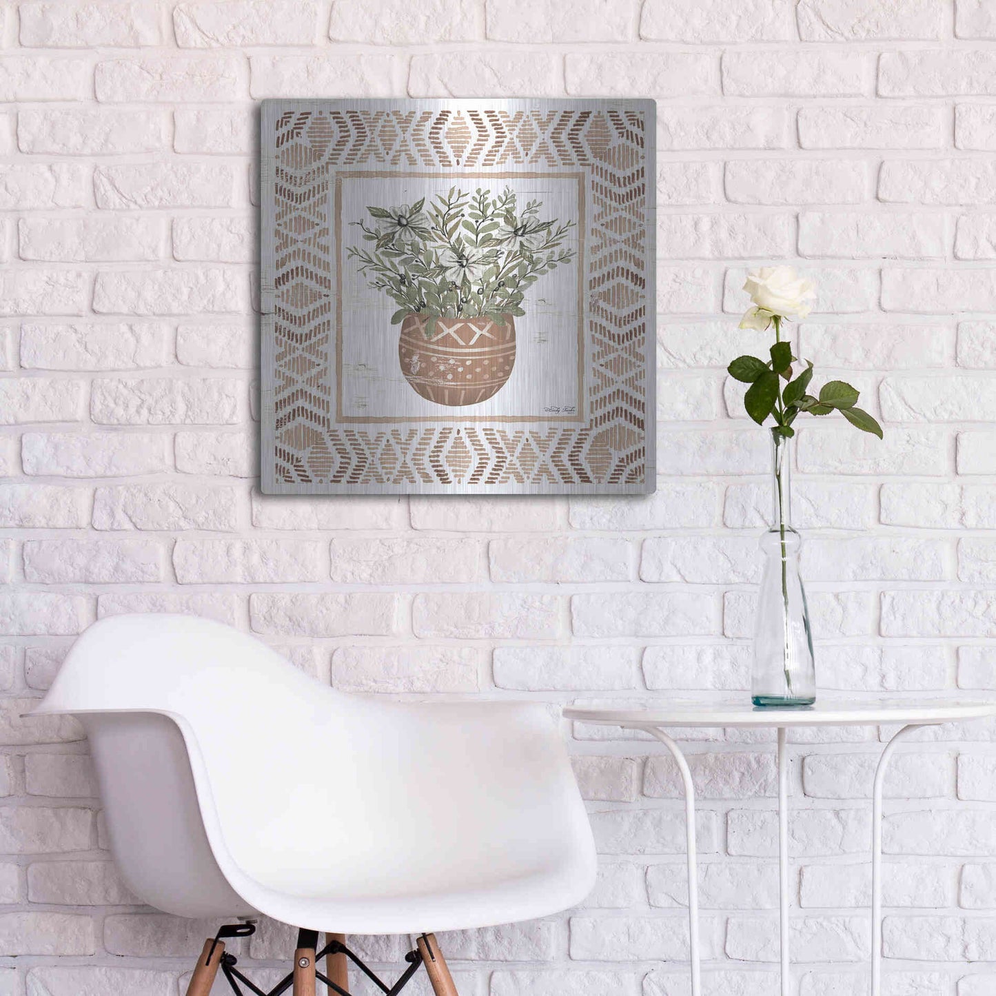 Luxe Metal Art 'Terracotta Pot II' by Cindy Jacobs, Metal Wall Art,24x24