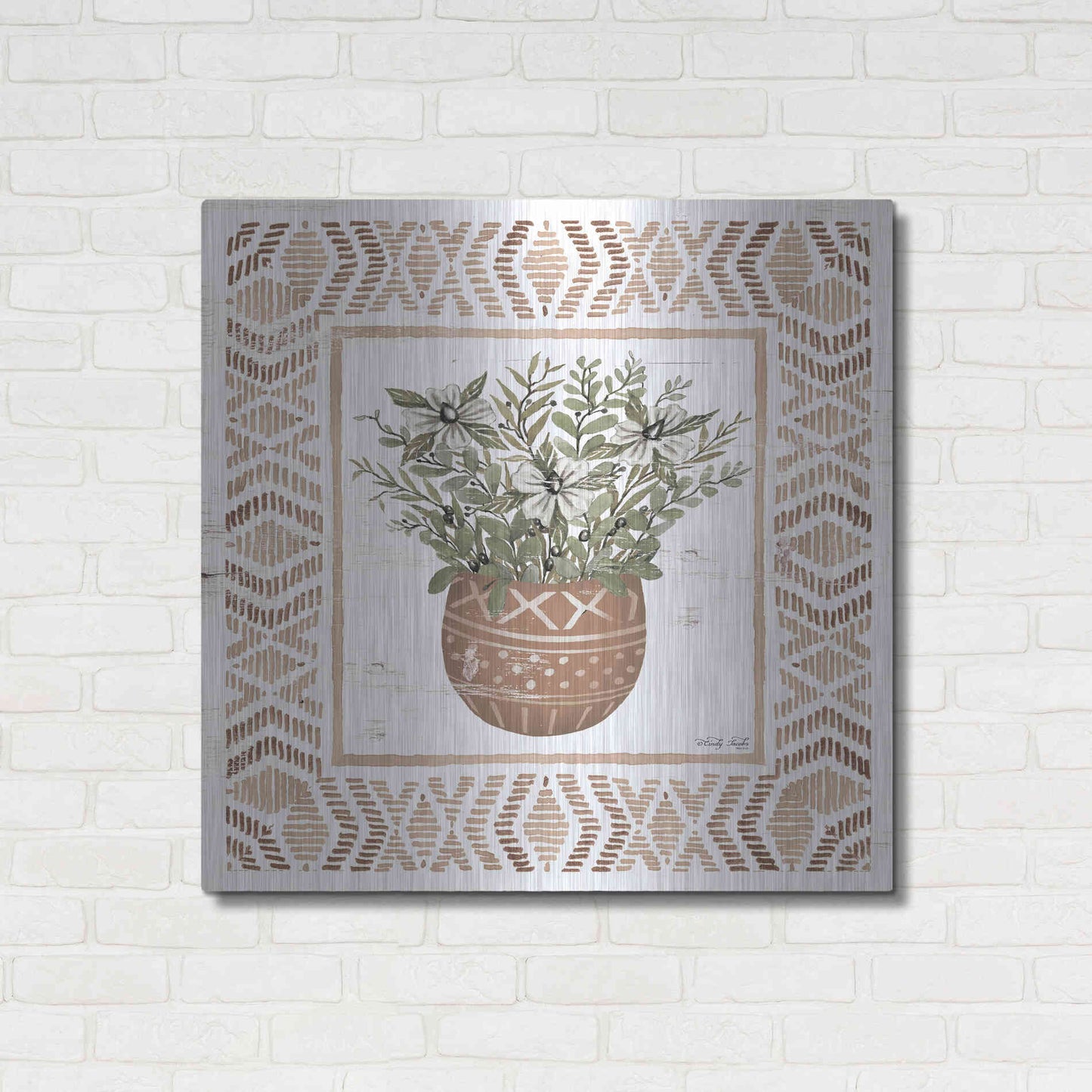 Luxe Metal Art 'Terracotta Pot II' by Cindy Jacobs, Metal Wall Art,36x36