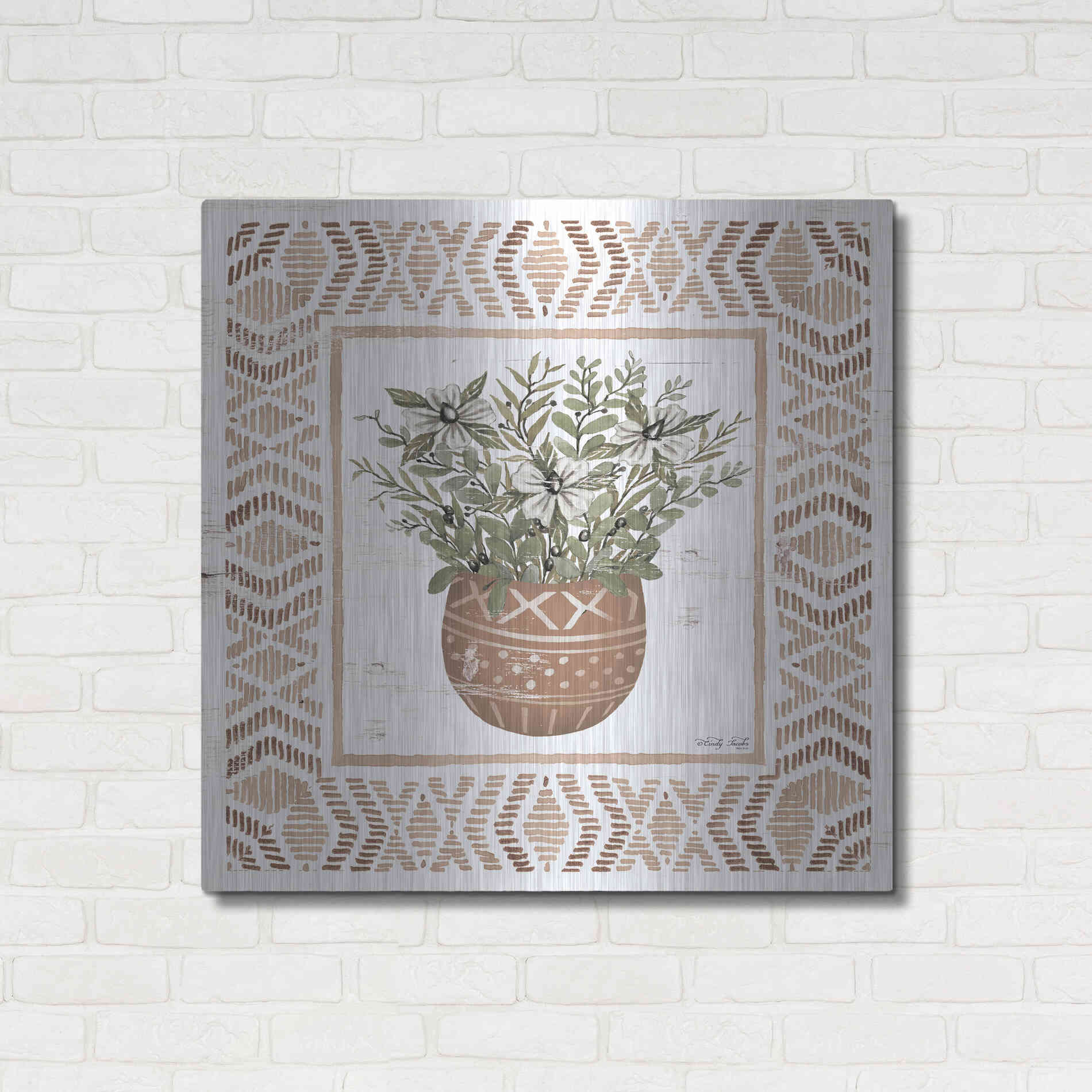 Luxe Metal Art 'Terracotta Pot II' by Cindy Jacobs, Metal Wall Art,36x36
