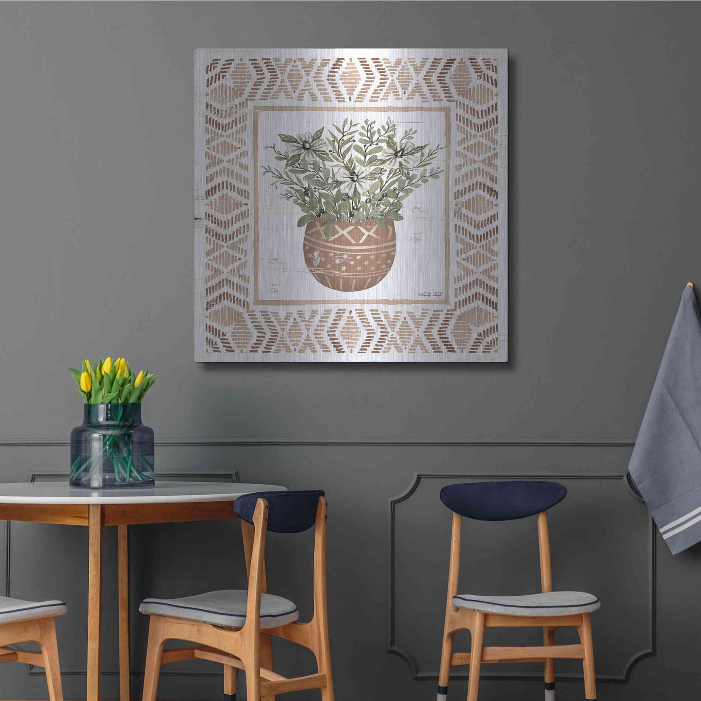 Luxe Metal Art 'Terracotta Pot II' by Cindy Jacobs, Metal Wall Art,36x36