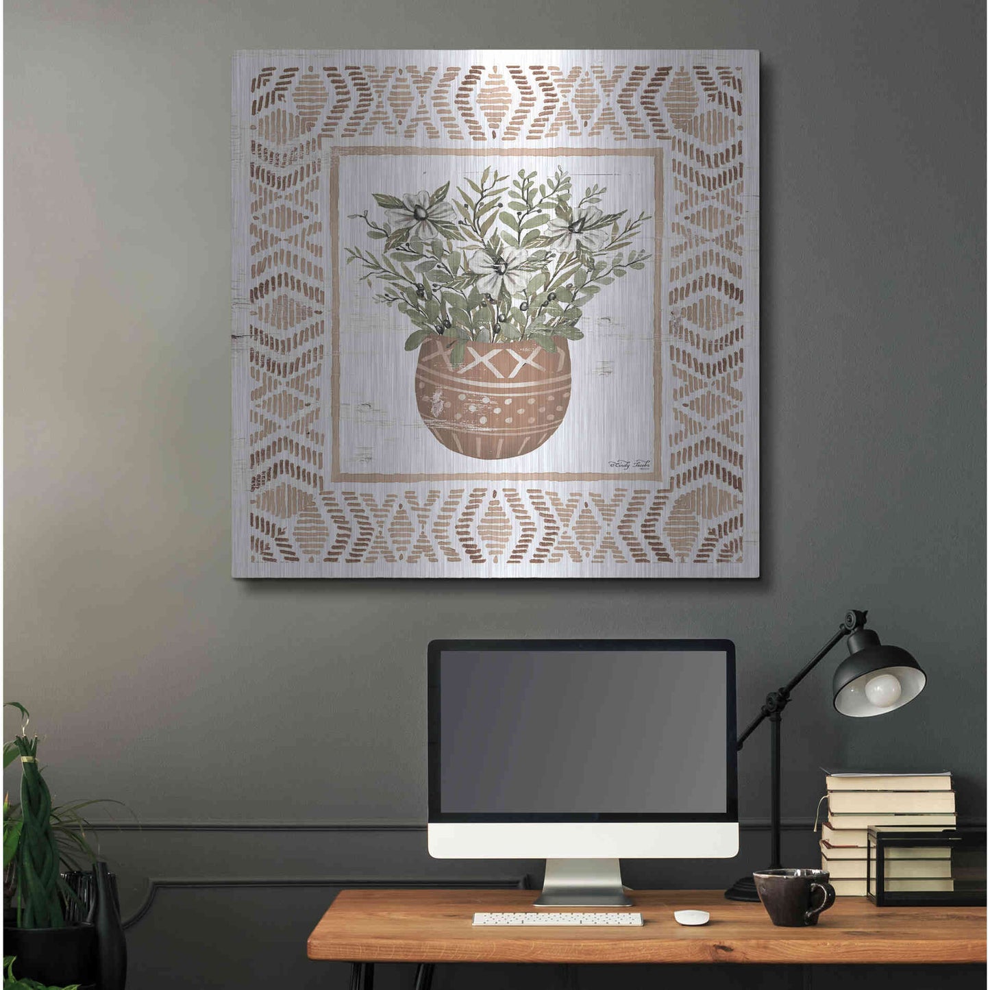 Luxe Metal Art 'Terracotta Pot II' by Cindy Jacobs, Metal Wall Art,36x36