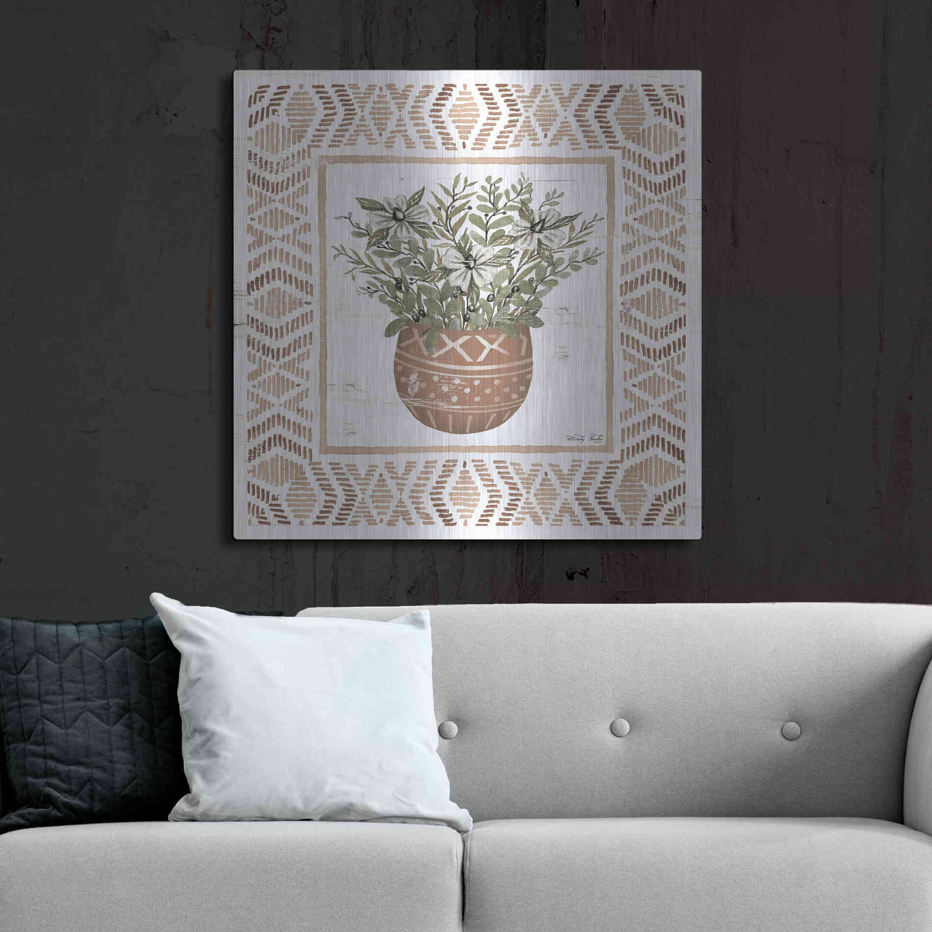 Luxe Metal Art 'Terracotta Pot II' by Cindy Jacobs, Metal Wall Art,36x36