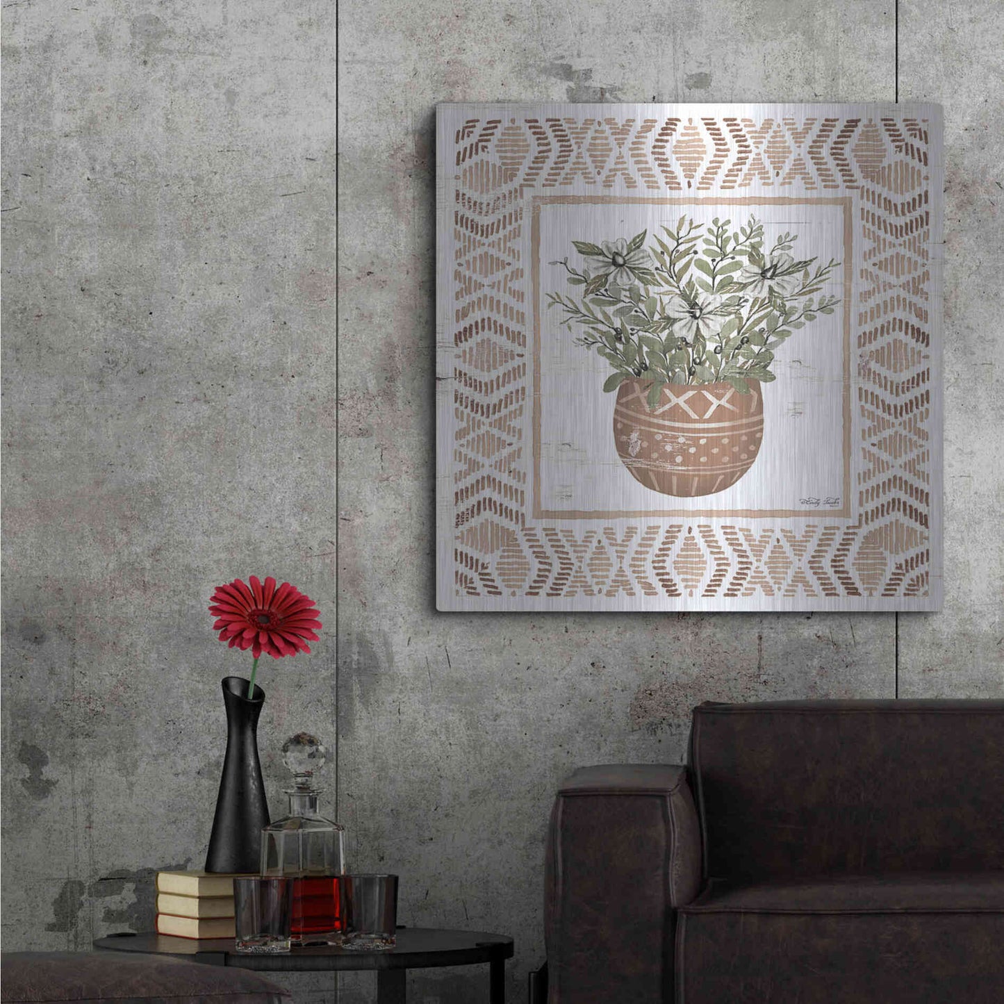 Luxe Metal Art 'Terracotta Pot II' by Cindy Jacobs, Metal Wall Art,36x36
