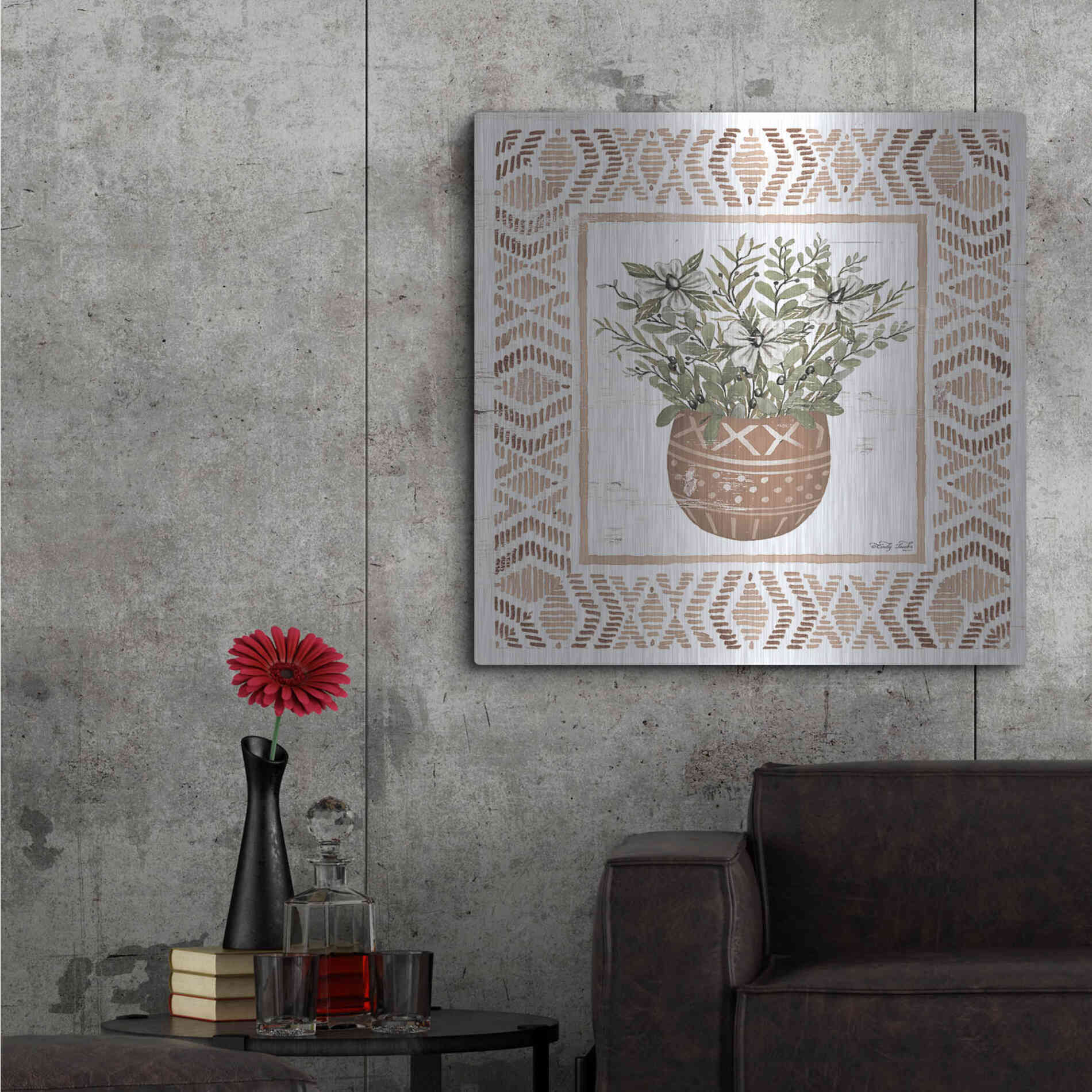 Luxe Metal Art 'Terracotta Pot II' by Cindy Jacobs, Metal Wall Art,36x36