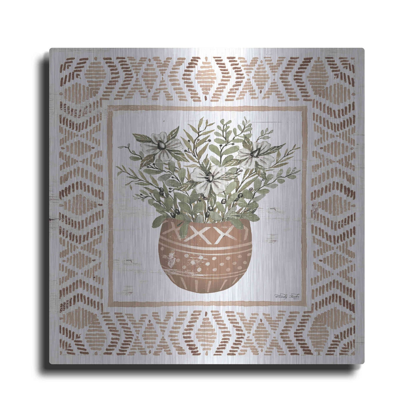 Luxe Metal Art 'Terracotta Pot II' by Cindy Jacobs, Metal Wall Art