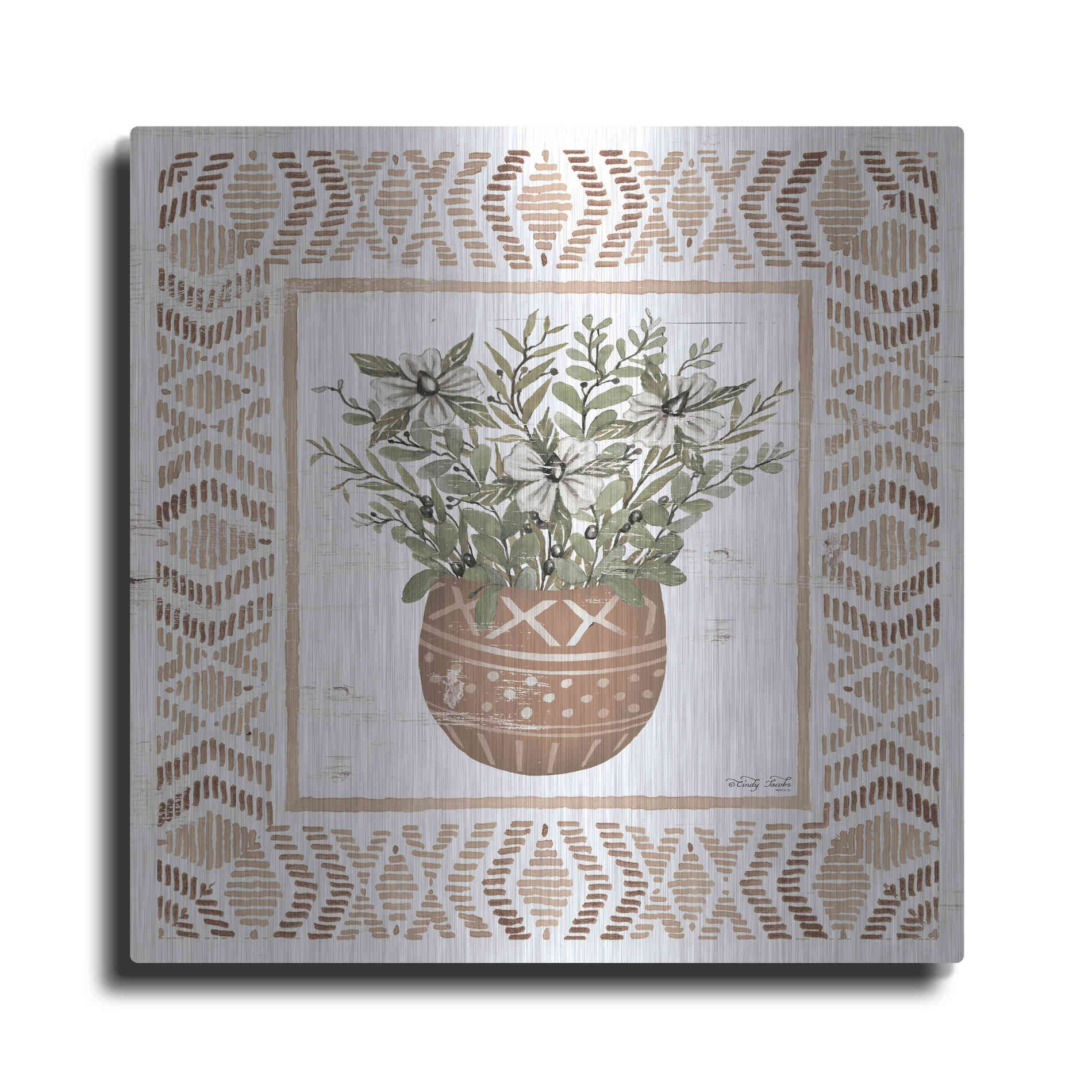 Luxe Metal Art 'Terracotta Pot II' by Cindy Jacobs, Metal Wall Art