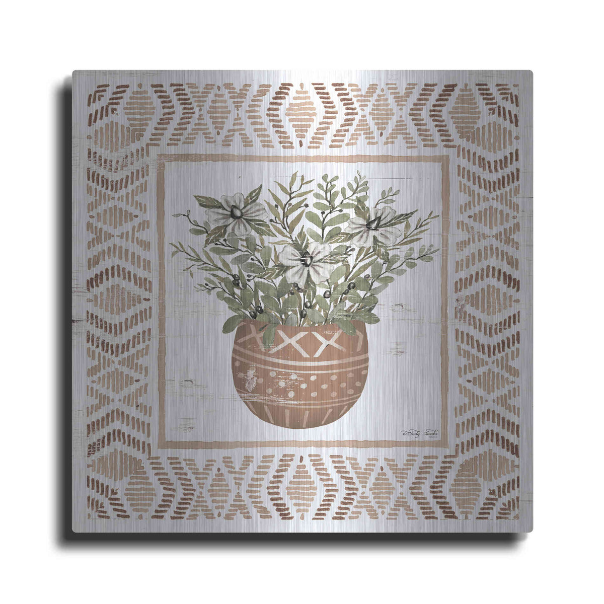 Luxe Metal Art 'Terracotta Pot II' by Cindy Jacobs, Metal Wall Art
