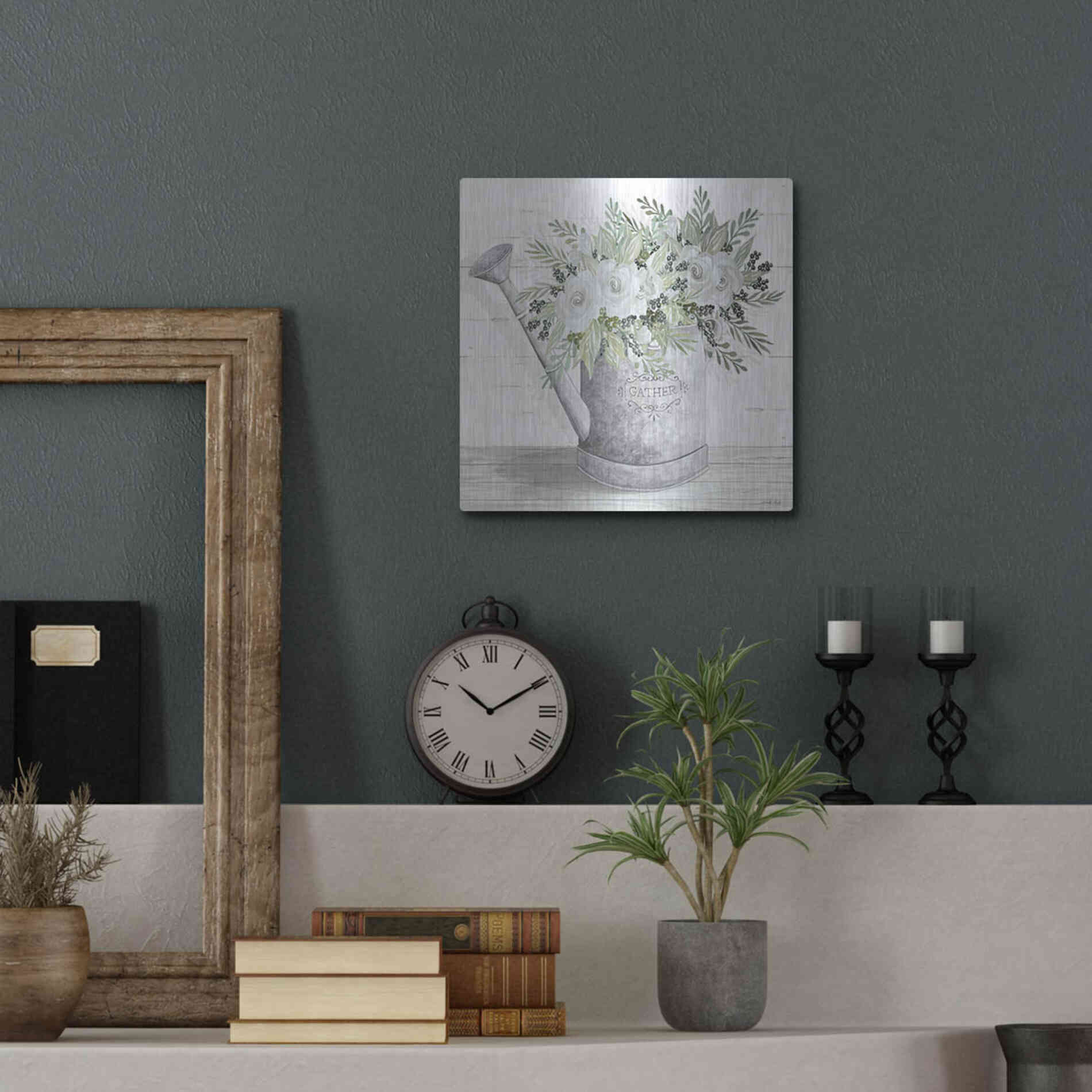 Luxe Metal Art 'Gather Watering Can' by Cindy Jacobs, Metal Wall Art,12x12