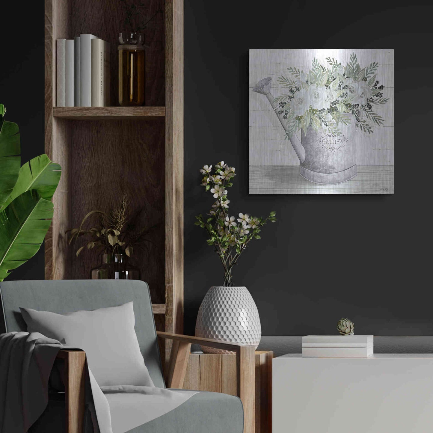 Luxe Metal Art 'Gather Watering Can' by Cindy Jacobs, Metal Wall Art,24x24