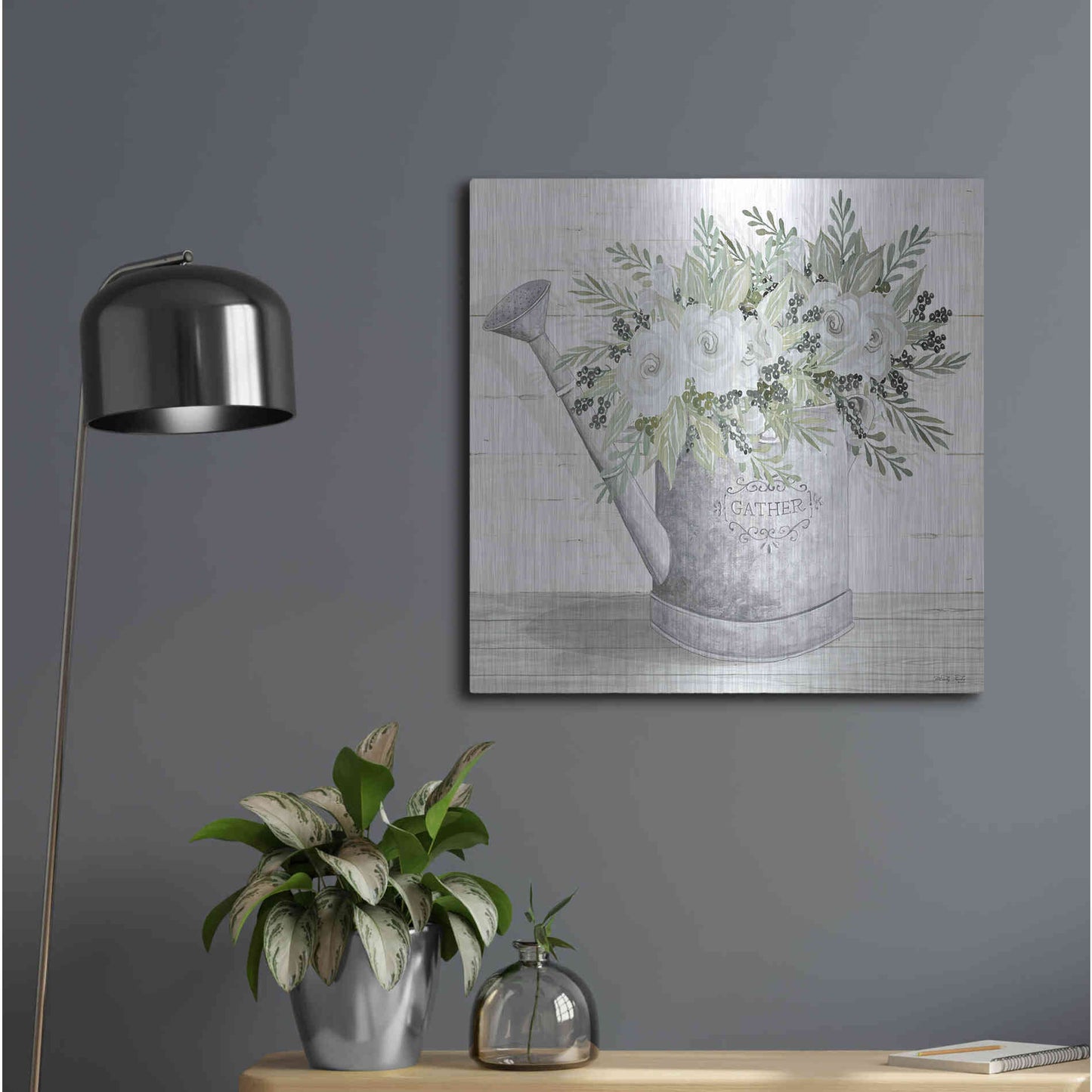 Luxe Metal Art 'Gather Watering Can' by Cindy Jacobs, Metal Wall Art,24x24