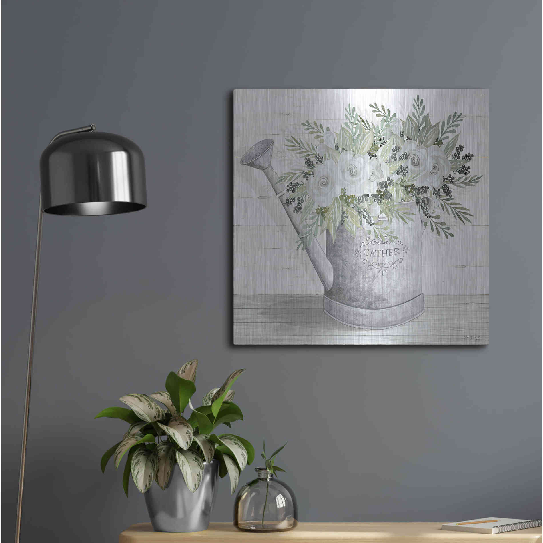 Luxe Metal Art 'Gather Watering Can' by Cindy Jacobs, Metal Wall Art,24x24