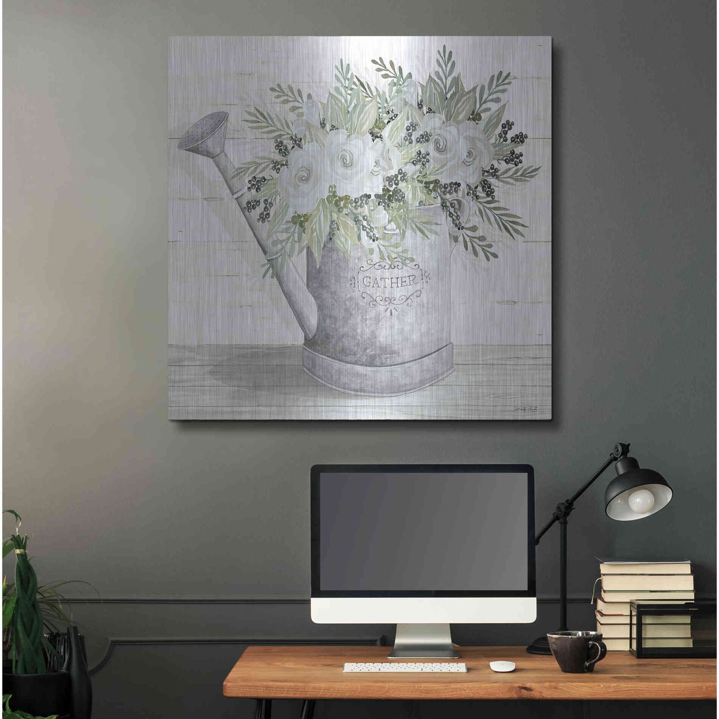 Luxe Metal Art 'Gather Watering Can' by Cindy Jacobs, Metal Wall Art,36x36