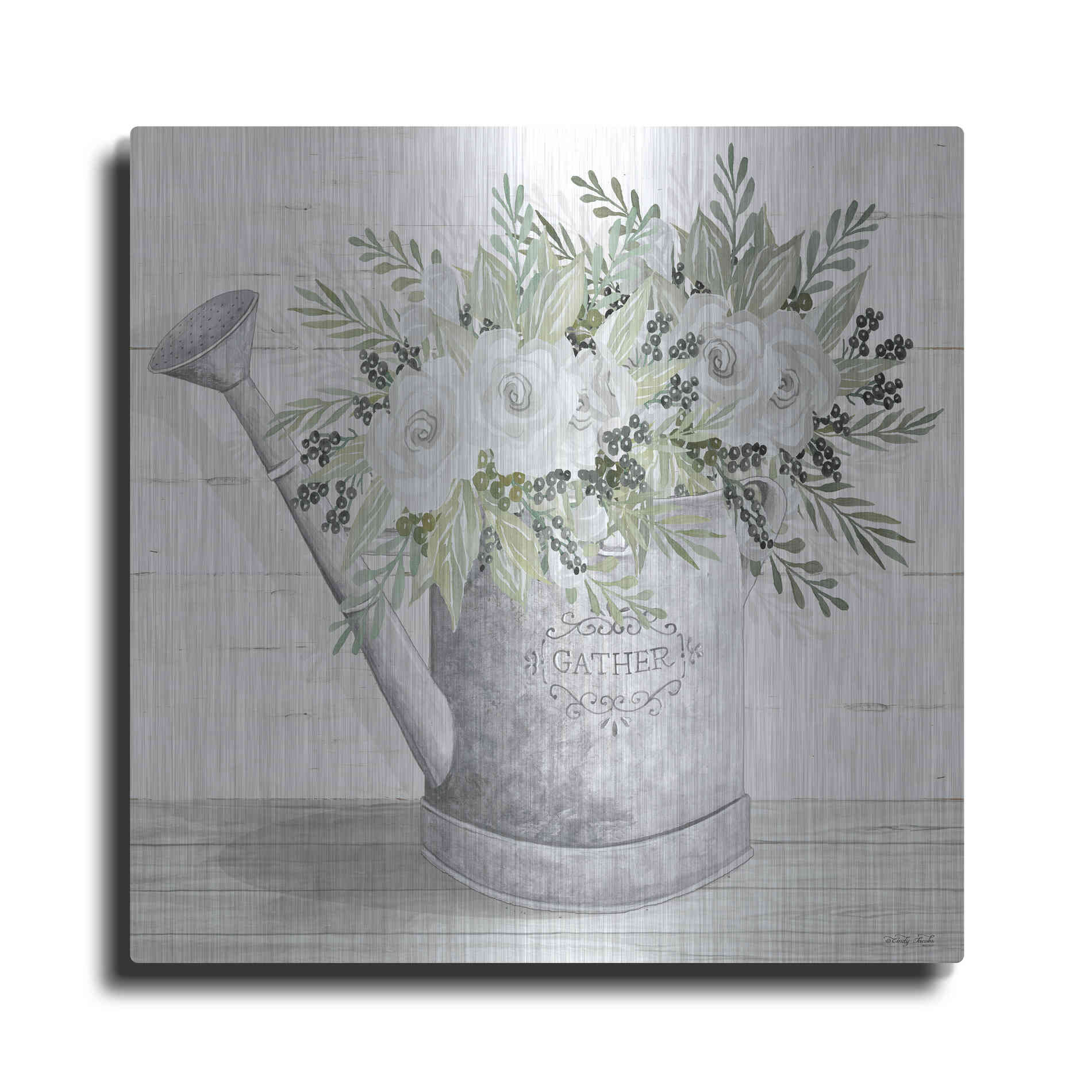 Luxe Metal Art 'Gather Watering Can' by Cindy Jacobs, Metal Wall Art