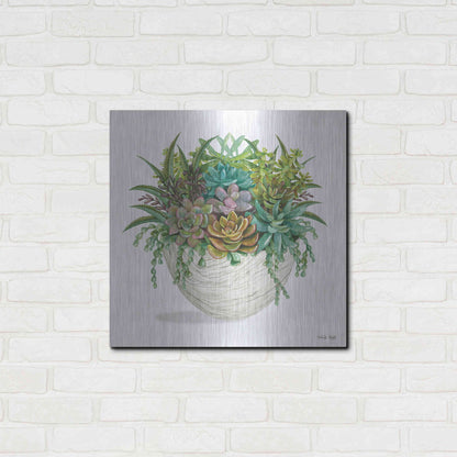Luxe Metal Art 'White Wood Succulent II' by Cindy Jacobs, Metal Wall Art,24x24