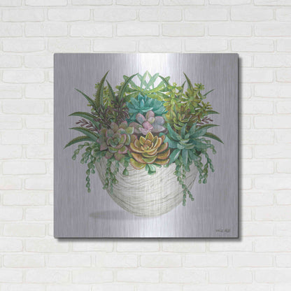 Luxe Metal Art 'White Wood Succulent II' by Cindy Jacobs, Metal Wall Art,36x36