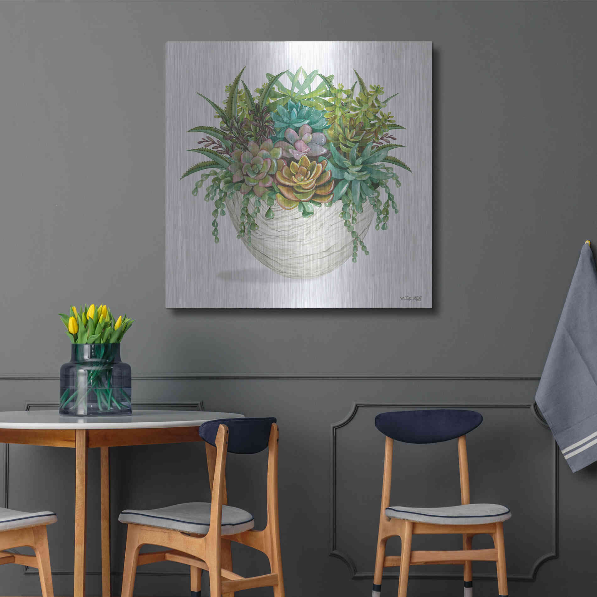 Luxe Metal Art 'White Wood Succulent II' by Cindy Jacobs, Metal Wall Art,36x36