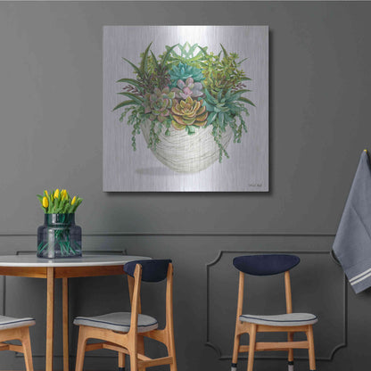 Luxe Metal Art 'White Wood Succulent II' by Cindy Jacobs, Metal Wall Art,36x36