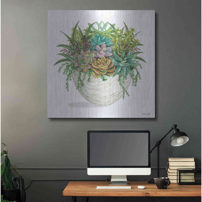 Luxe Metal Art 'White Wood Succulent II' by Cindy Jacobs, Metal Wall Art,36x36