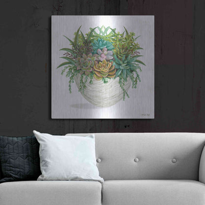 Luxe Metal Art 'White Wood Succulent II' by Cindy Jacobs, Metal Wall Art,36x36