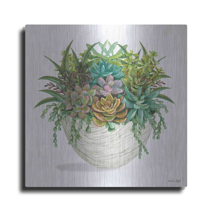 Luxe Metal Art 'White Wood Succulent II' by Cindy Jacobs, Metal Wall Art
