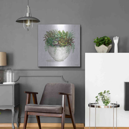 Luxe Metal Art 'White Wood Succulent III' by Cindy Jacobs, Metal Wall Art,24x24