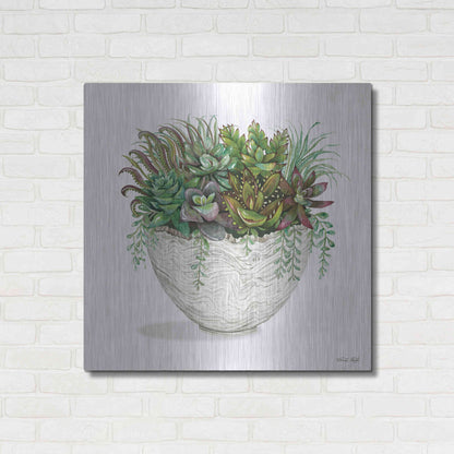 Luxe Metal Art 'White Wood Succulent III' by Cindy Jacobs, Metal Wall Art,36x36