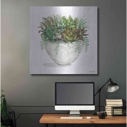 Luxe Metal Art 'White Wood Succulent III' by Cindy Jacobs, Metal Wall Art,36x36
