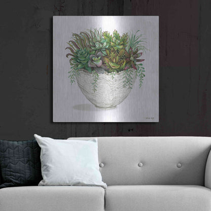 Luxe Metal Art 'White Wood Succulent III' by Cindy Jacobs, Metal Wall Art,36x36