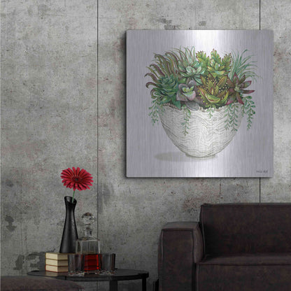 Luxe Metal Art 'White Wood Succulent III' by Cindy Jacobs, Metal Wall Art,36x36