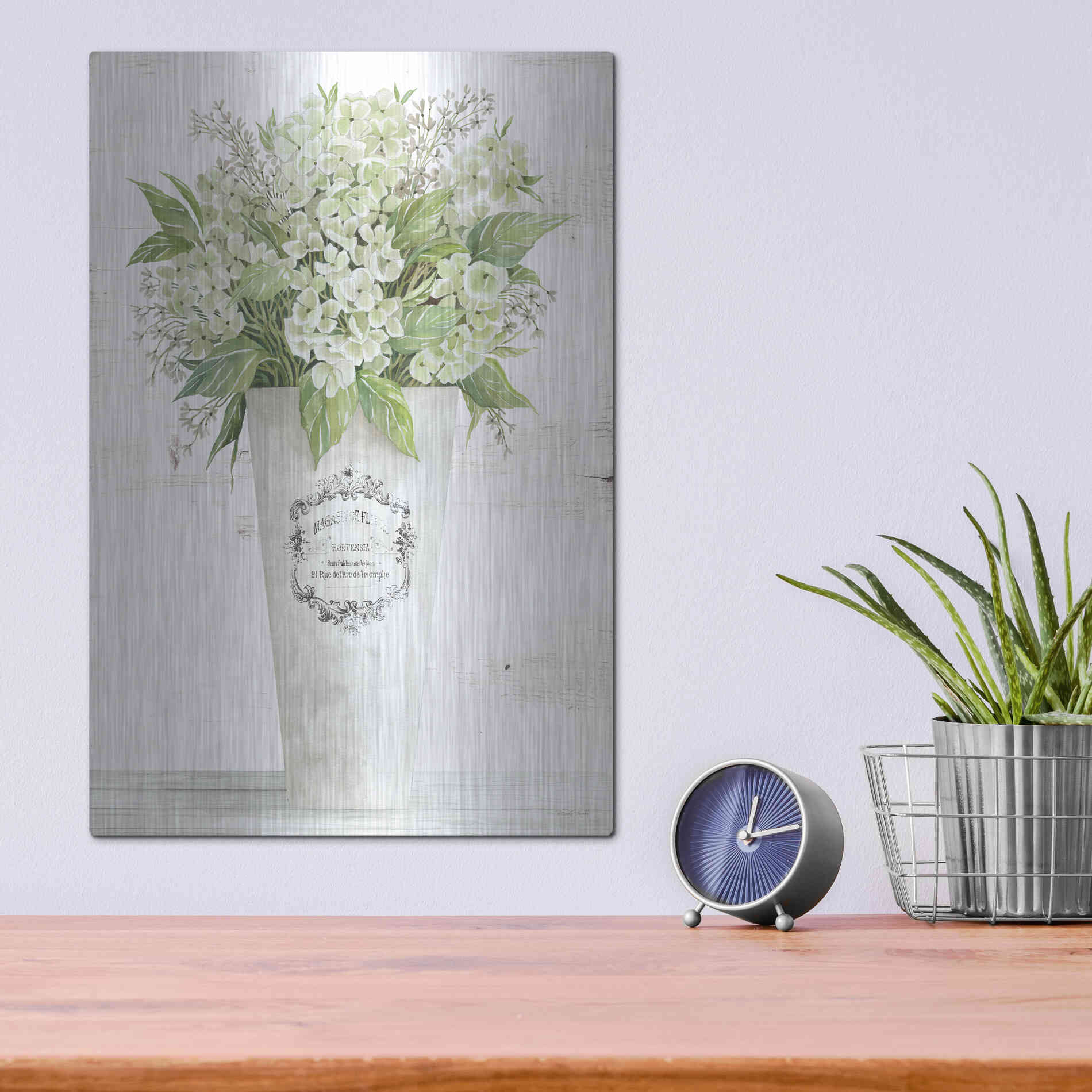 Luxe Metal Art 'Les Fleurs Hortensia' by Cindy Jacobs, Metal Wall Art,12x16
