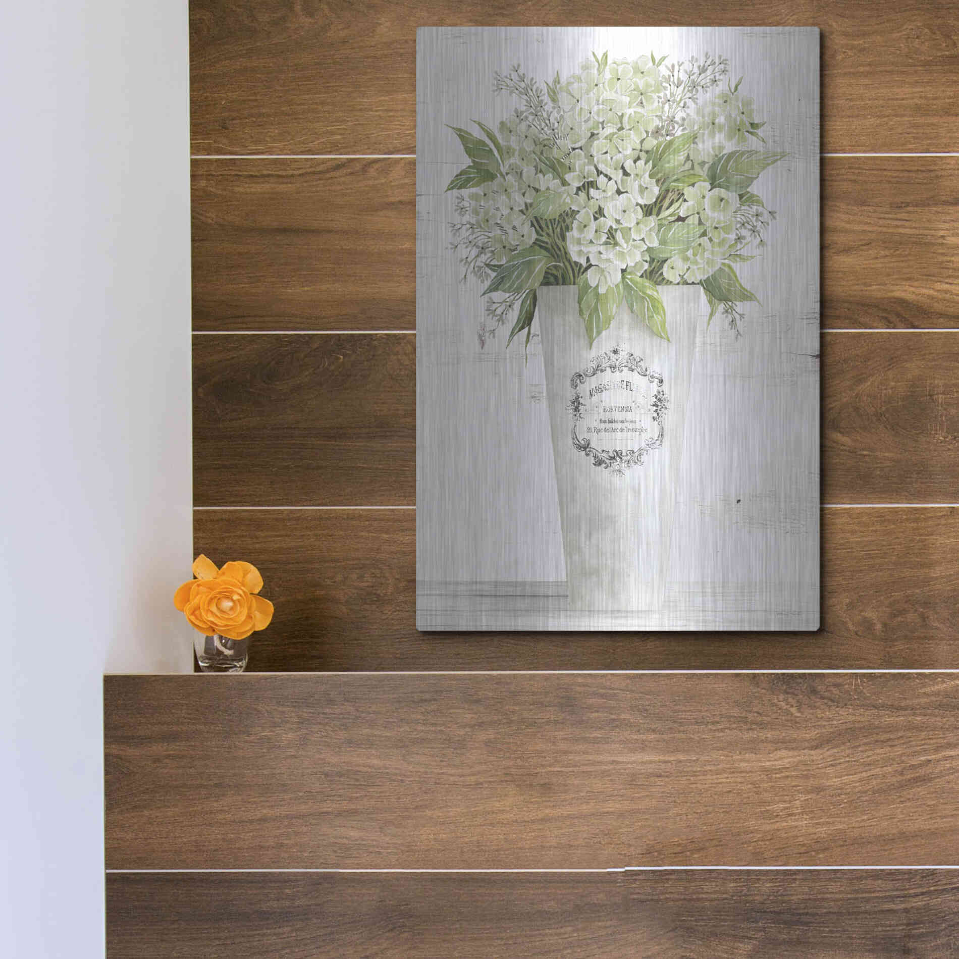 Luxe Metal Art 'Les Fleurs Hortensia' by Cindy Jacobs, Metal Wall Art,12x16