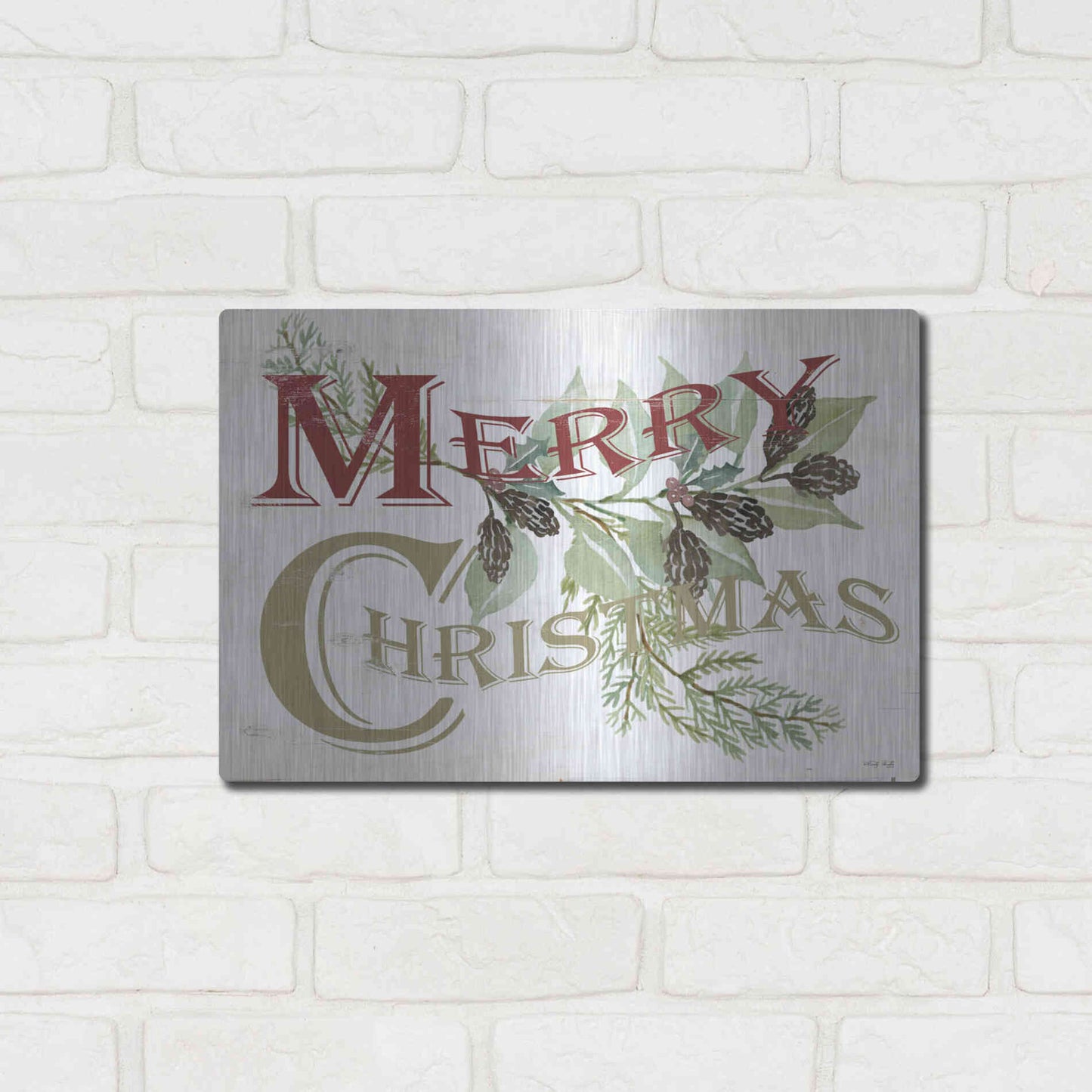 Luxe Metal Art 'Vintage Merry Christmas' by Cindy Jacobs, Metal Wall Art,16x12
