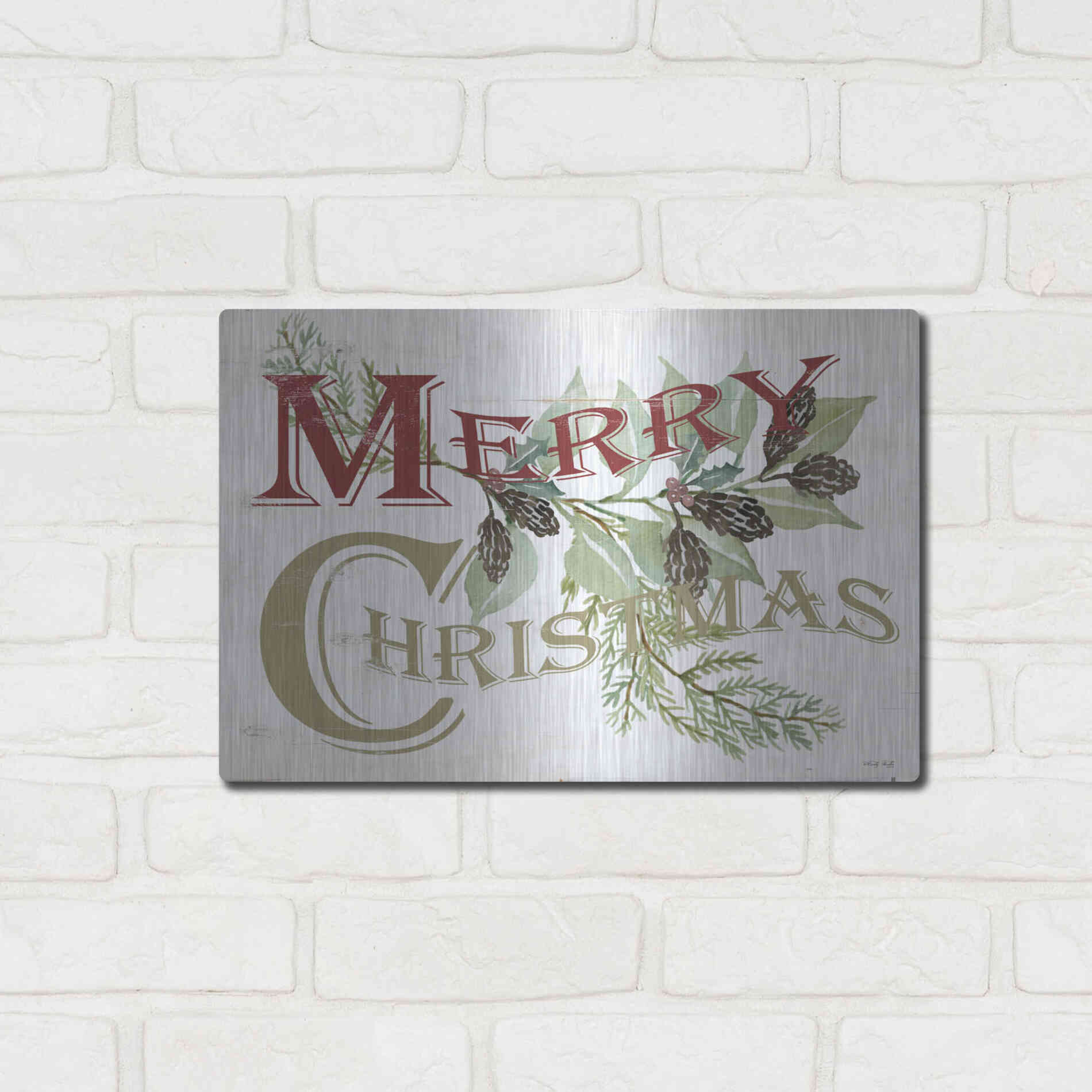 Luxe Metal Art 'Vintage Merry Christmas' by Cindy Jacobs, Metal Wall Art,16x12