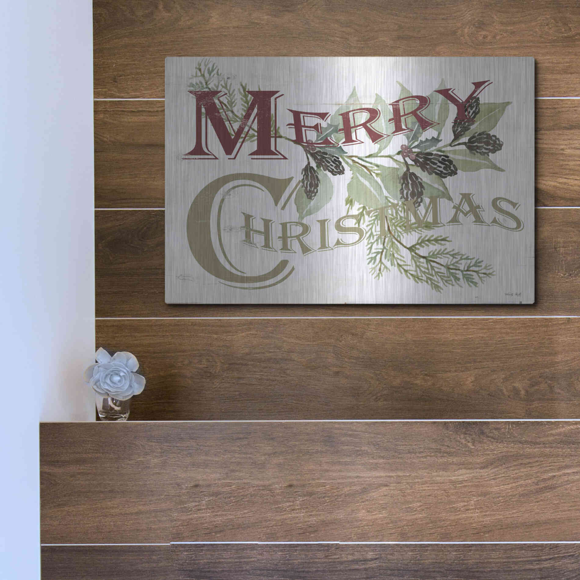 Luxe Metal Art 'Vintage Merry Christmas' by Cindy Jacobs, Metal Wall Art,16x12