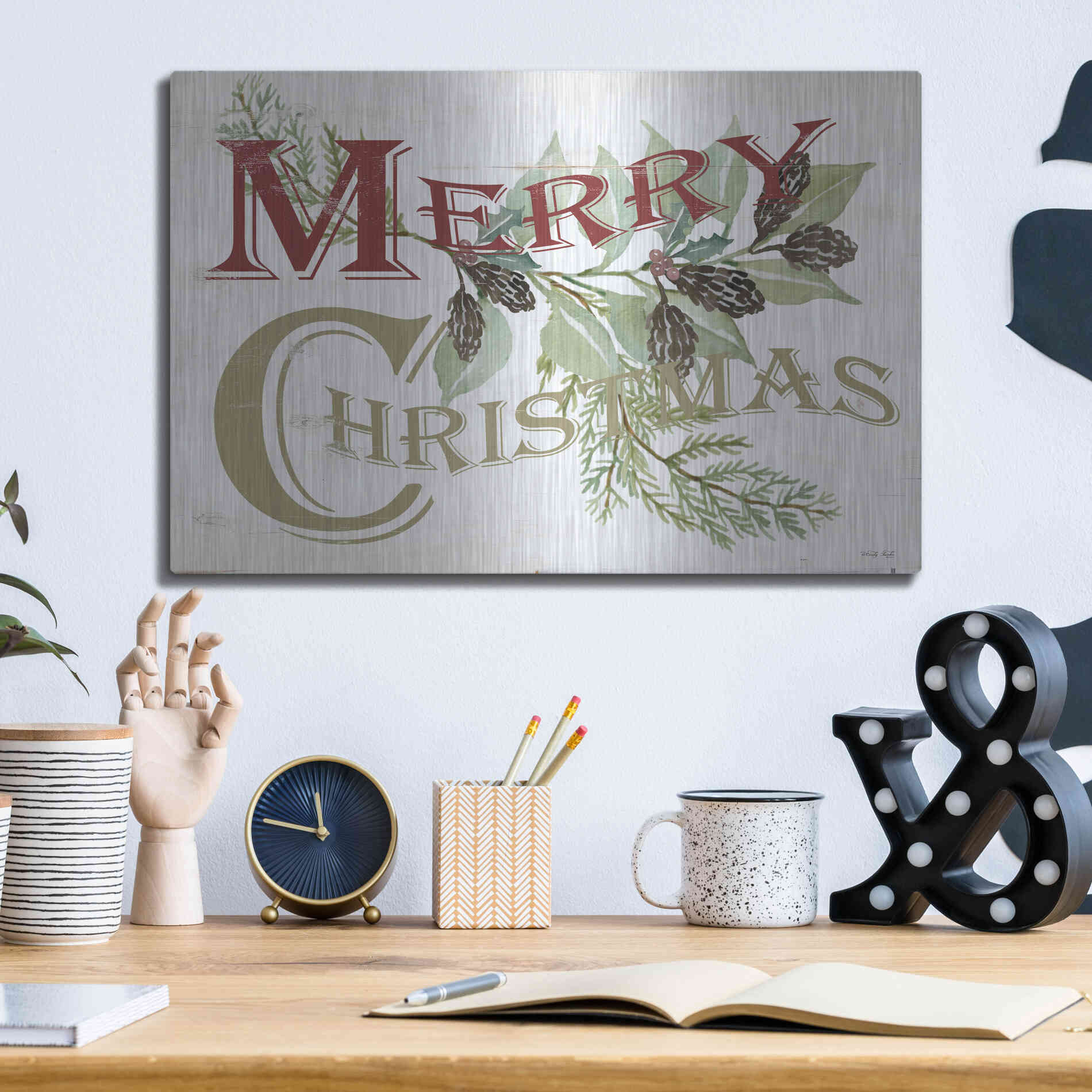 Luxe Metal Art 'Vintage Merry Christmas' by Cindy Jacobs, Metal Wall Art,16x12