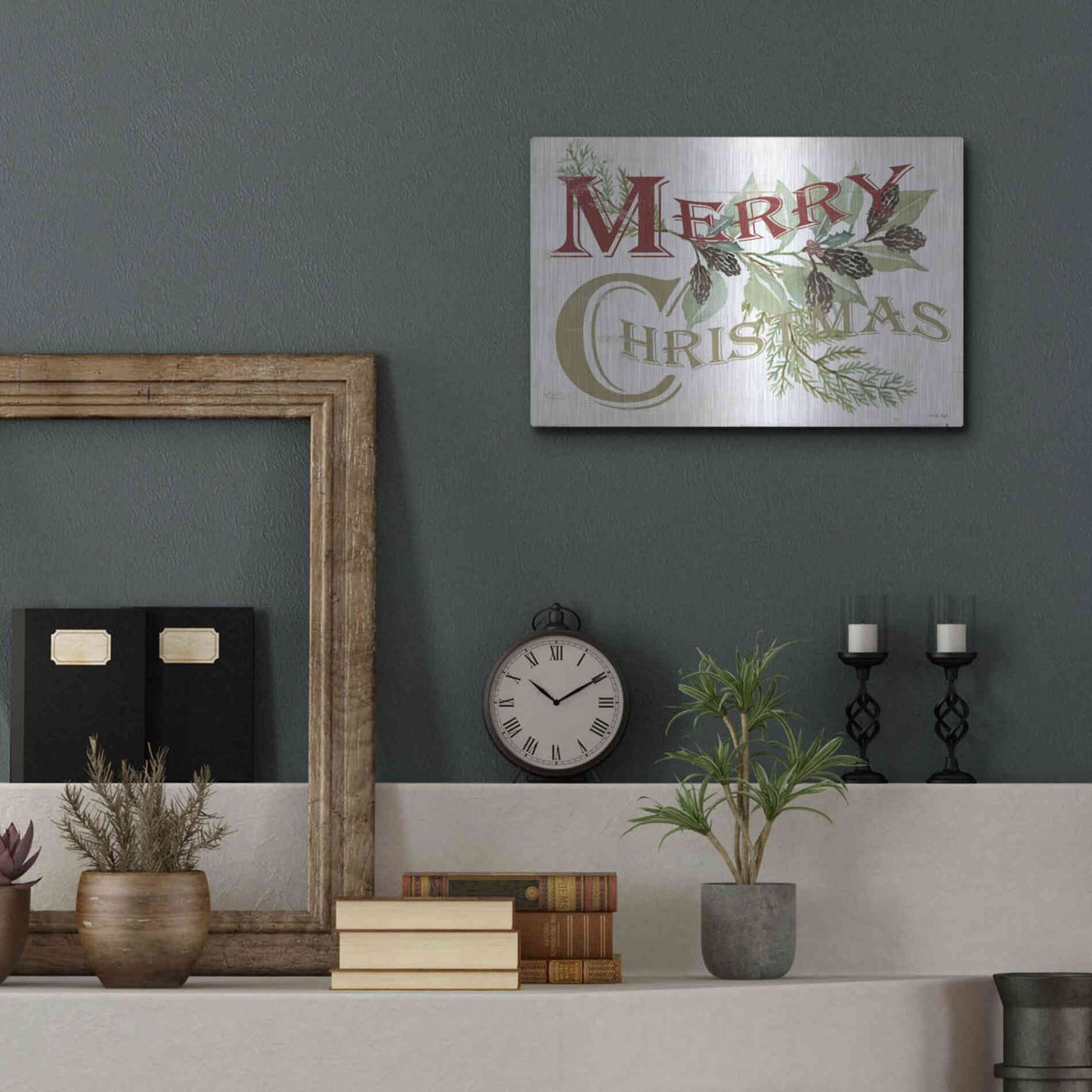 Luxe Metal Art 'Vintage Merry Christmas' by Cindy Jacobs, Metal Wall Art,16x12