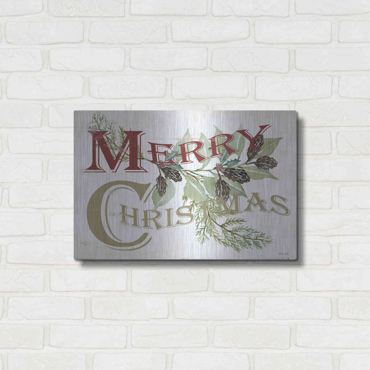 Luxe Metal Art 'Vintage Merry Christmas' by Cindy Jacobs, Metal Wall Art,24x16