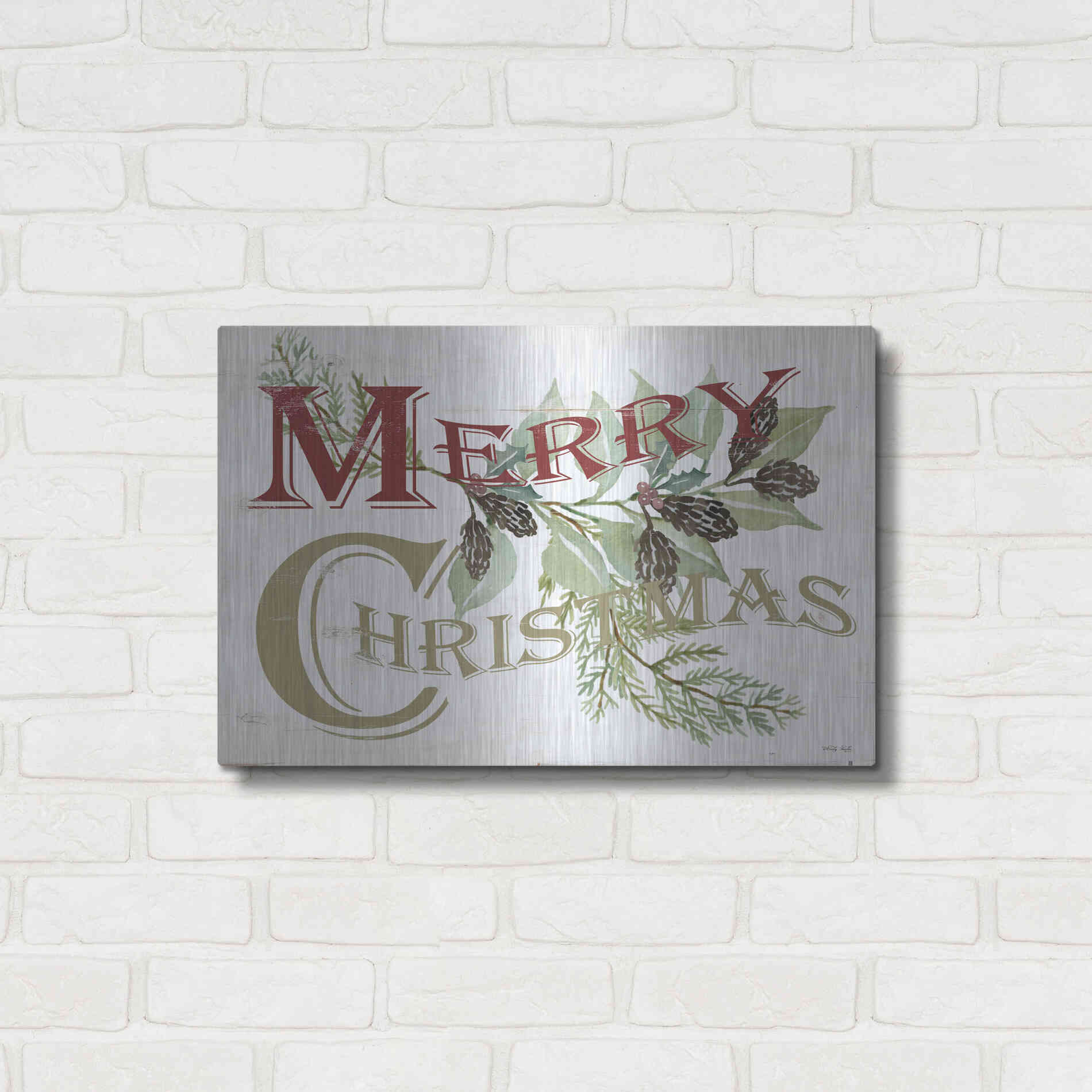Luxe Metal Art 'Vintage Merry Christmas' by Cindy Jacobs, Metal Wall Art,24x16