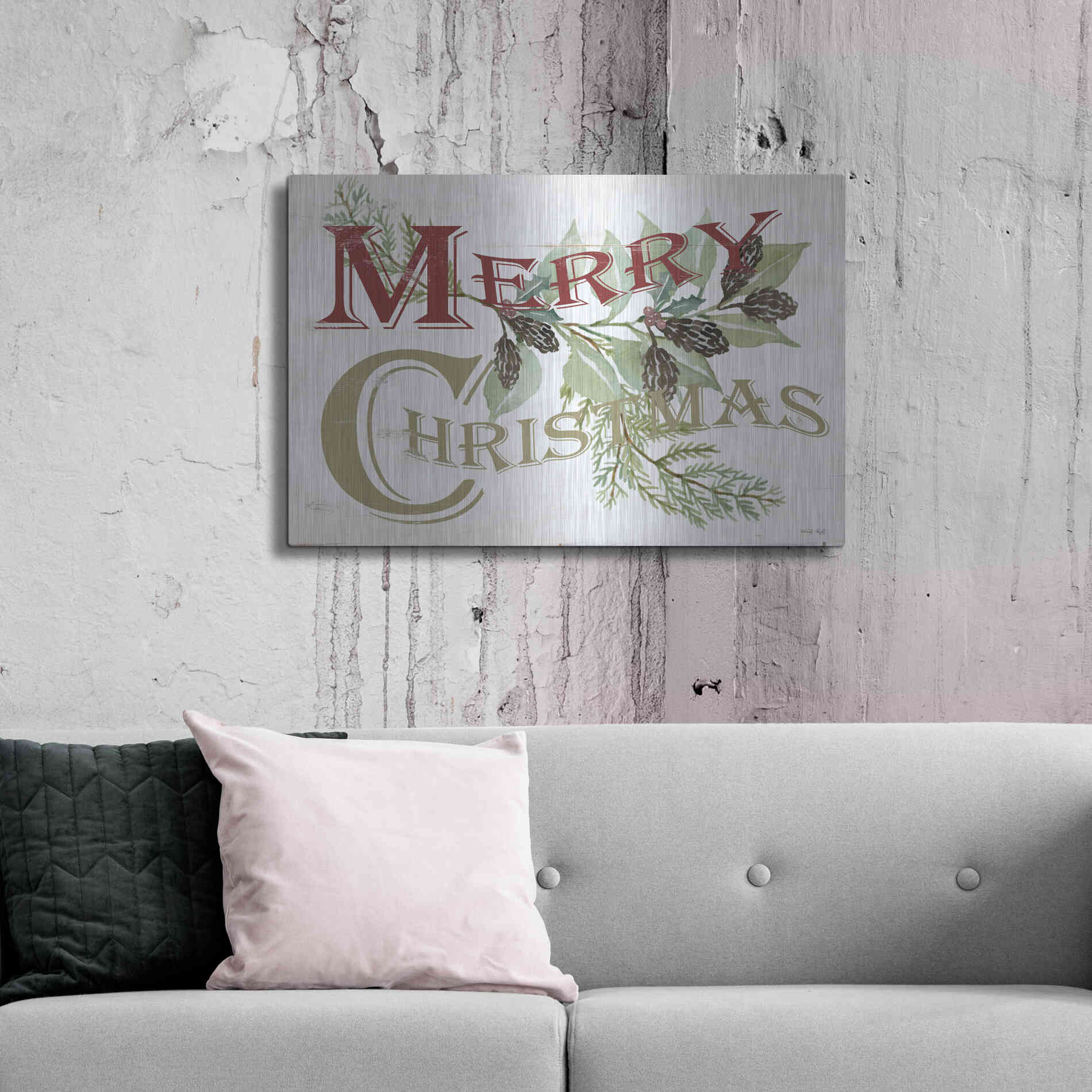 Luxe Metal Art 'Vintage Merry Christmas' by Cindy Jacobs, Metal Wall Art,36x24