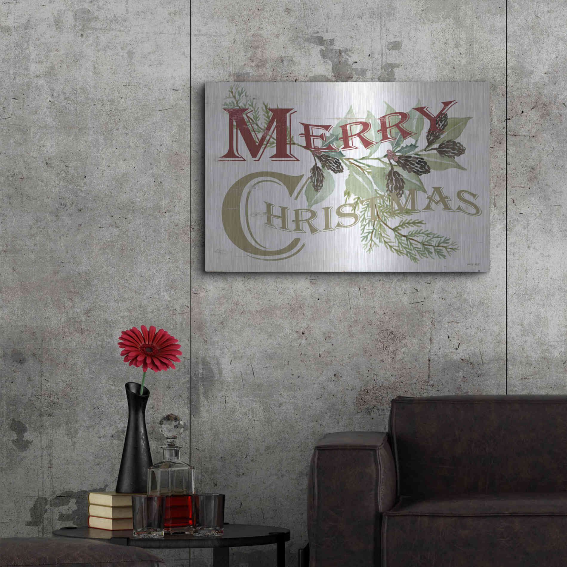 Luxe Metal Art 'Vintage Merry Christmas' by Cindy Jacobs, Metal Wall Art,36x24