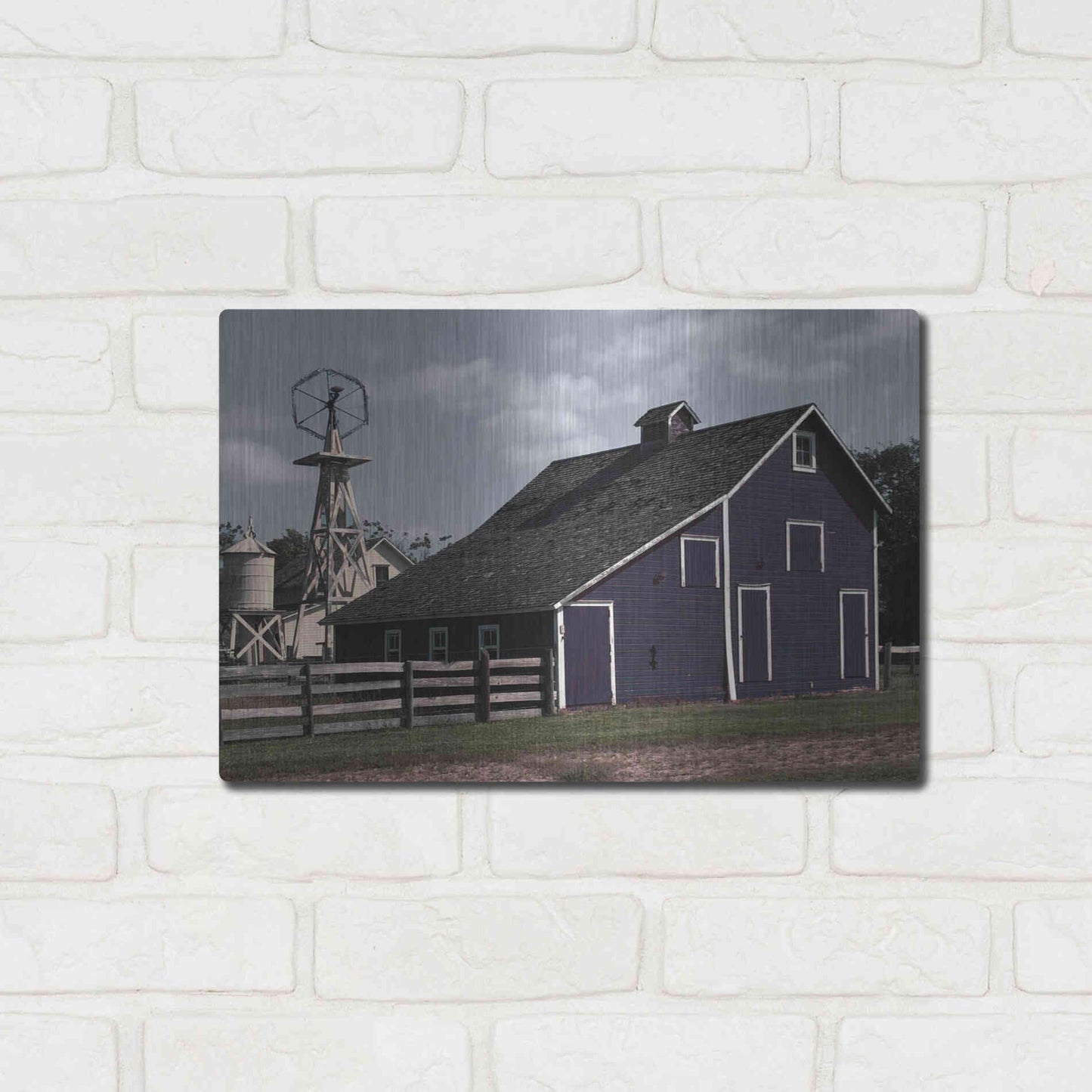 Luxe Metal Art 'Blue Barn' by Cindy Jacobs, Metal Wall Art,16x12
