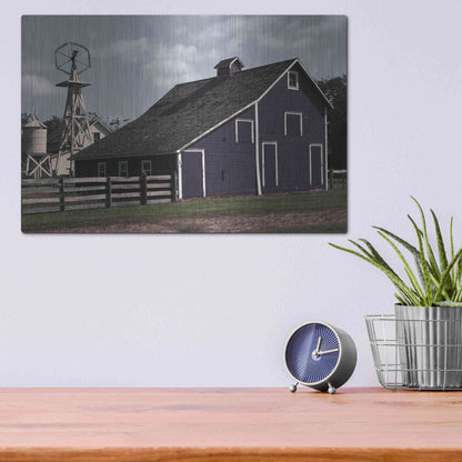 Luxe Metal Art 'Blue Barn' by Cindy Jacobs, Metal Wall Art,16x12
