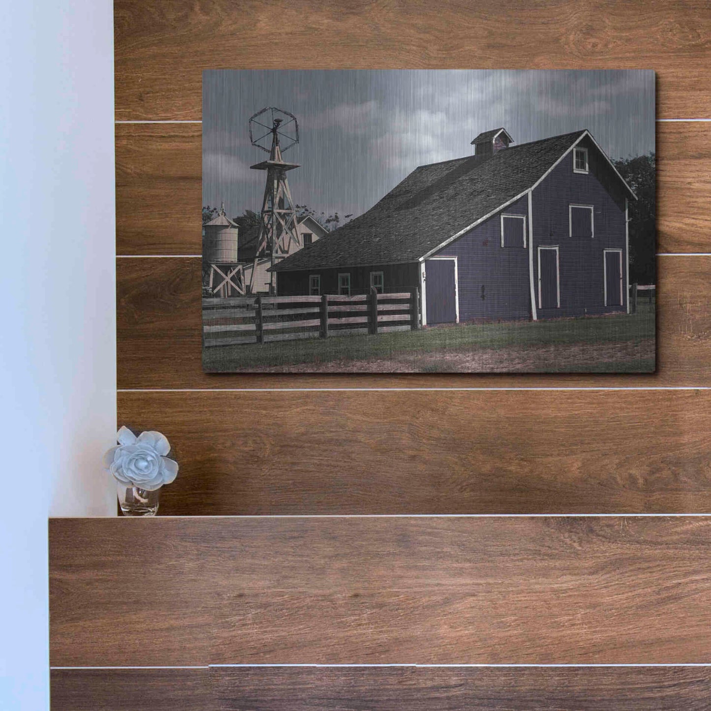 Luxe Metal Art 'Blue Barn' by Cindy Jacobs, Metal Wall Art,16x12