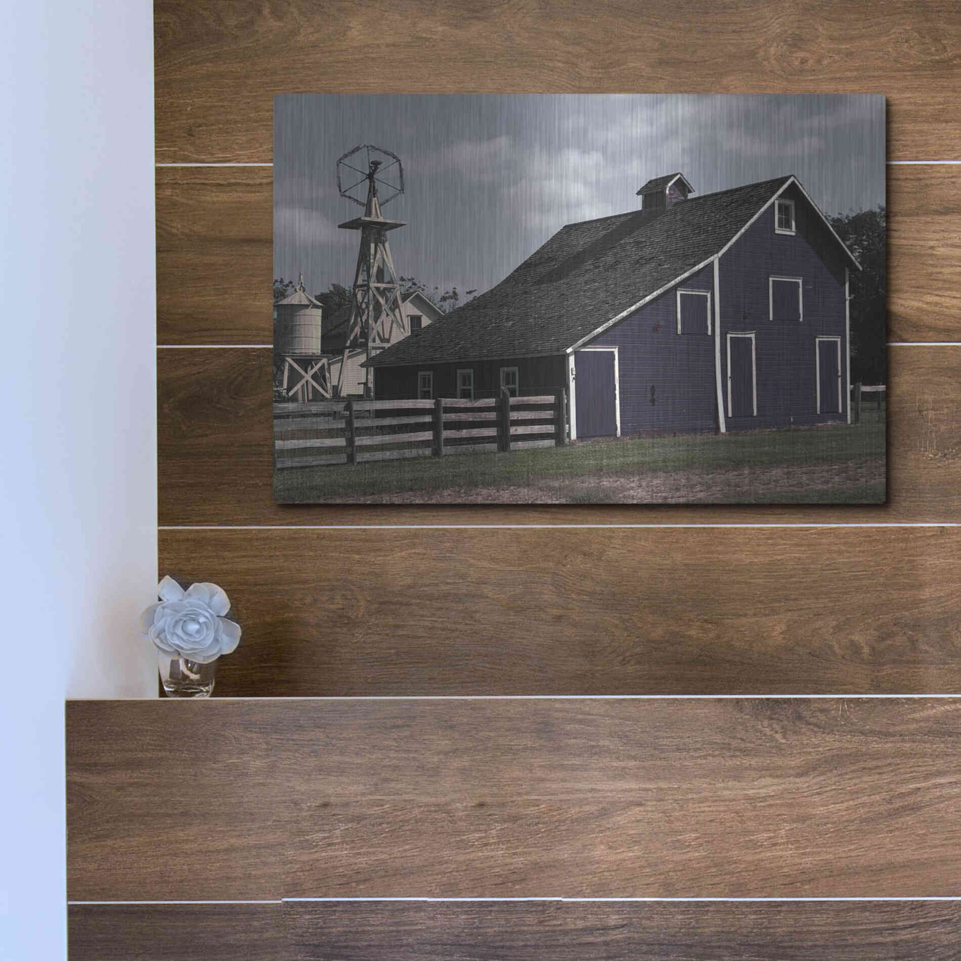 Luxe Metal Art 'Blue Barn' by Cindy Jacobs, Metal Wall Art,16x12